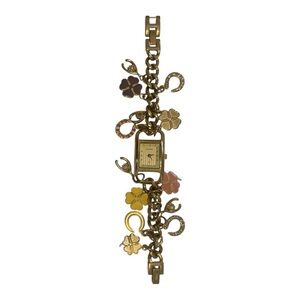 Fossil Gold Charm Bracelet Watch with shamrocks, horseshoes and wishbones!